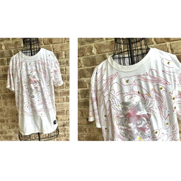 VTG Inkslingers T-shirt Sz L Blue Moe White Devil Dragon Embroidered Tat… - Picture 3 of 12